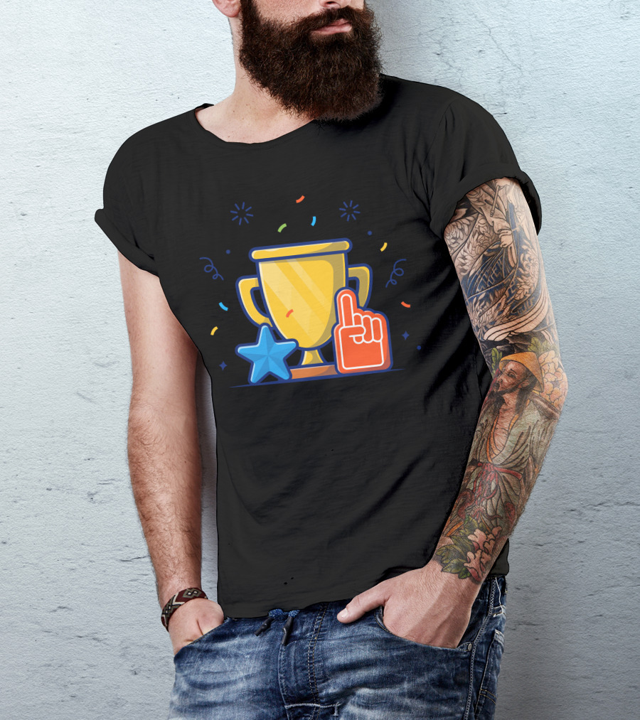 Gold Trophy Star And Foam Finger T-Shirt