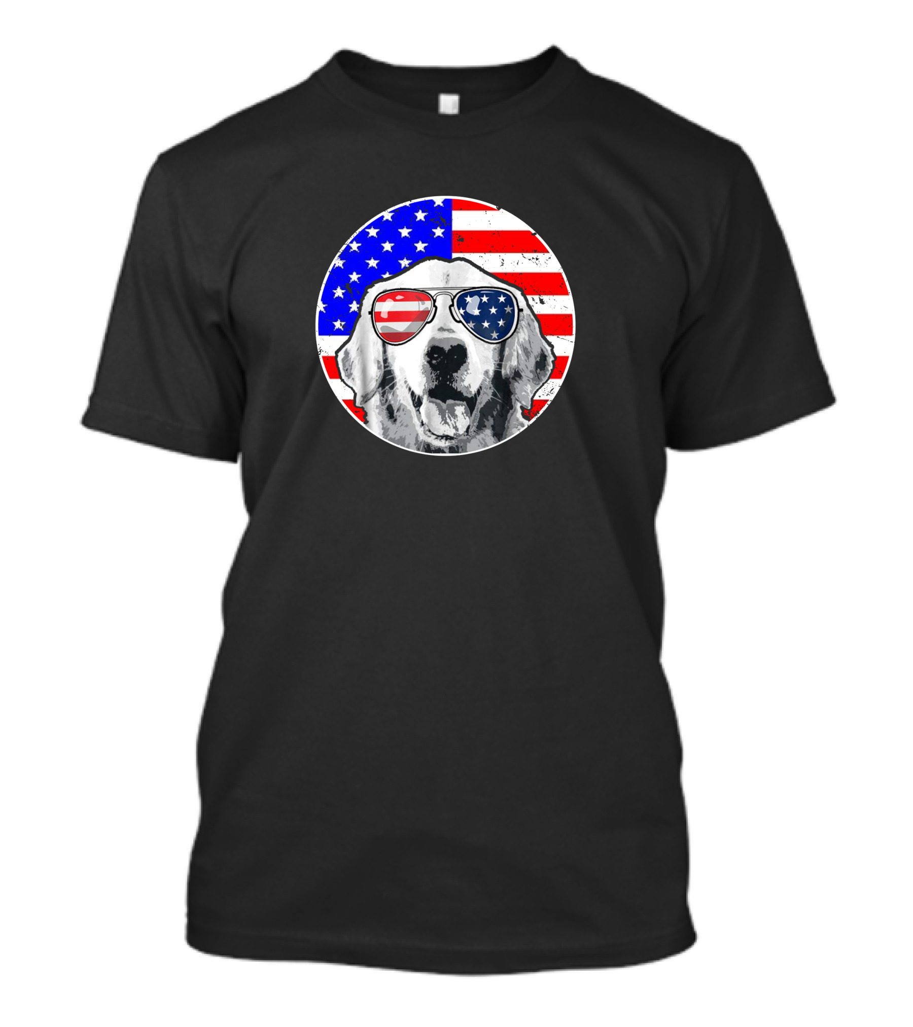 Golden Retriever With American Flag Sunglasses Patriotic Circle T-Shirt
