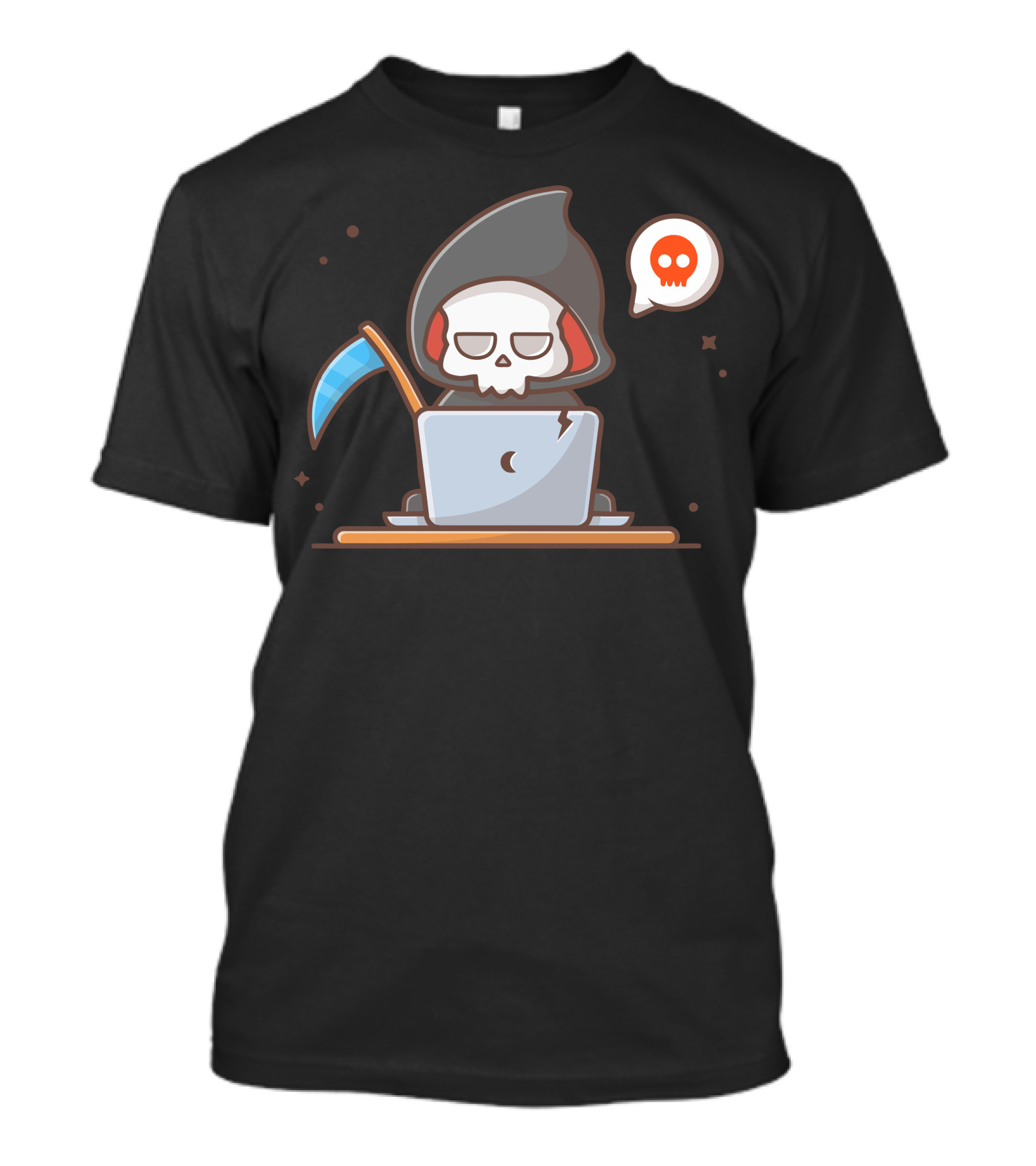 Grim Reaper Laptop Cartoon With Scythe And Skull Emoji T-Shirt