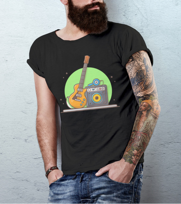 Guitar Electric With Sound Audio Speaker And Headphone Amplifier Music T-Shirt