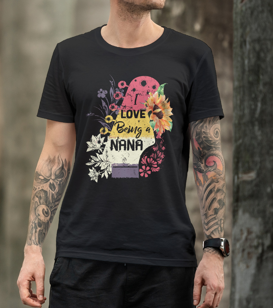 I Love Being A Nana Floral Guitar Vintage Sunflower T-Shirt