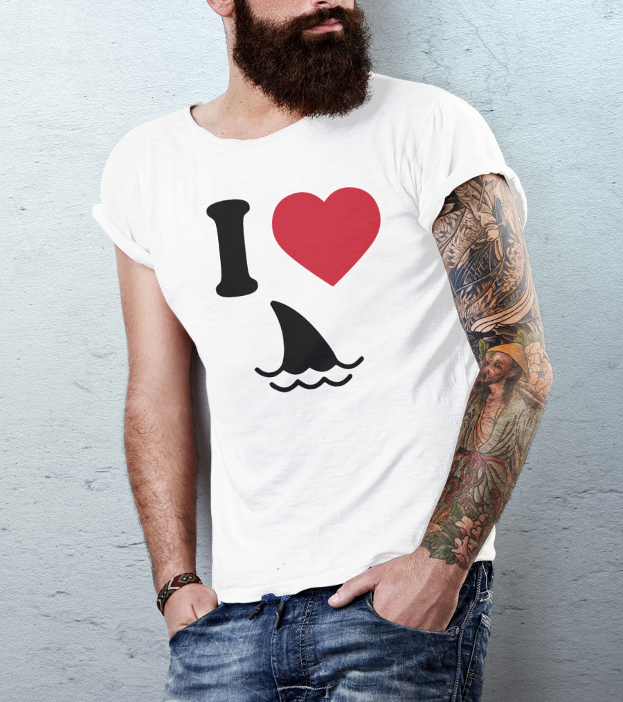 I Love Sharks Fin And Heart Oceans Wave T-Shirt