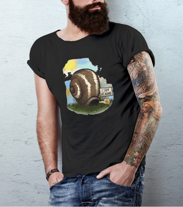 I Stay At Home Snail Cartoon Holding Sign T-Shirt