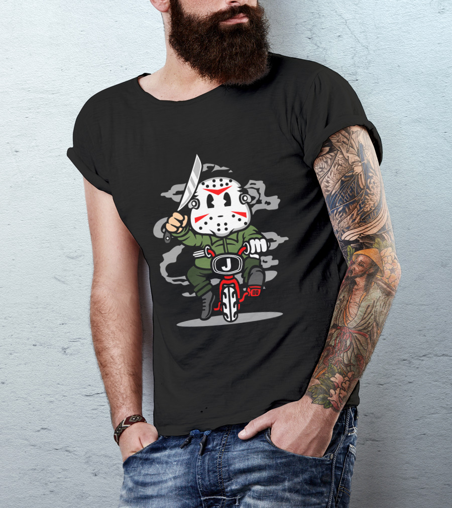 Jason Minibike Horror Icon Riding Masked Minifigure With Knife T-Shirt
