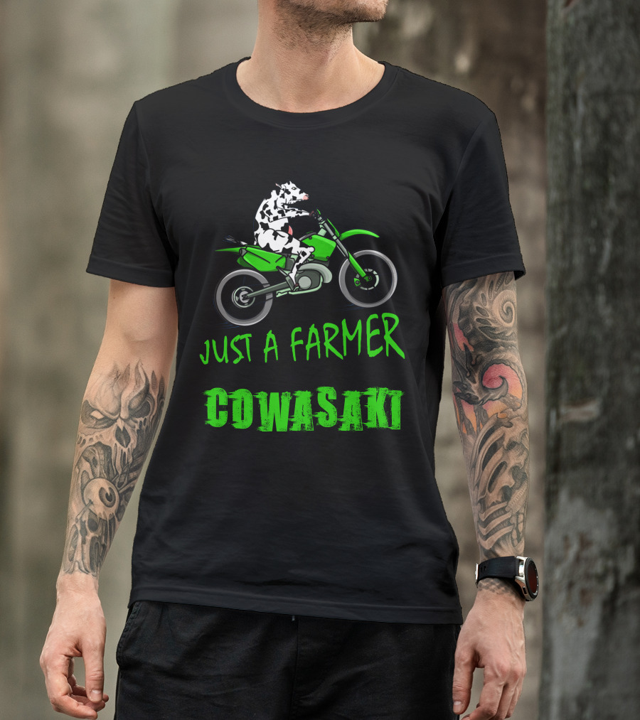 Just A Farmer Who Loves Cowasaki Motorcycle Riding Cow T-Shirt