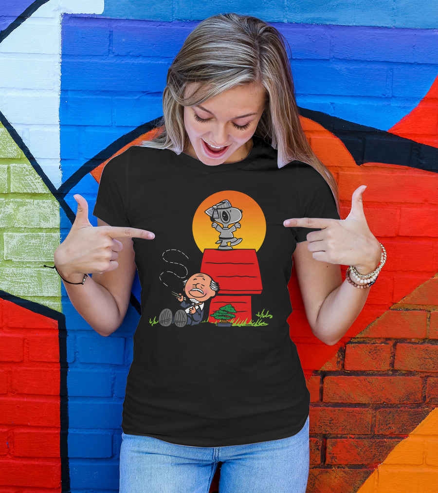 Karate Snoopy Dojo With Sensei And Bonsai Resting Under Sunset T-Shirt