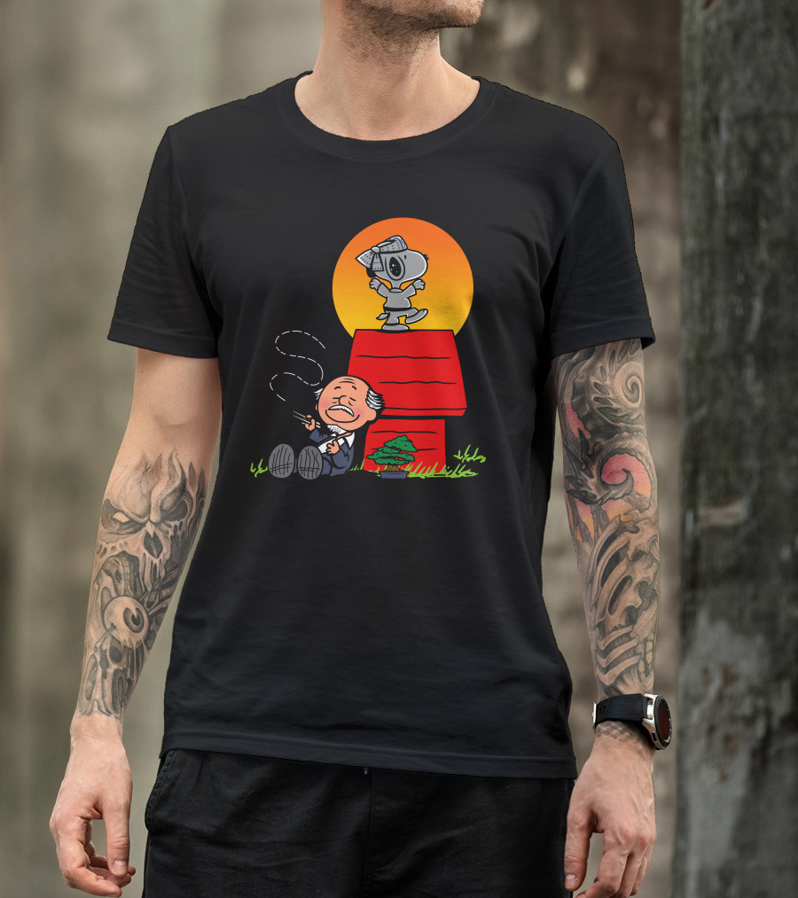 Karate Snoopy Dojo With Sensei And Bonsai Resting Under Sunset T-Shirt