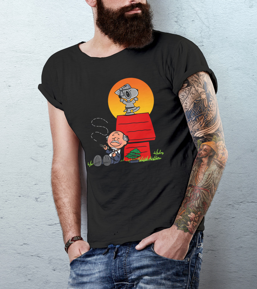 Karate Snoopy Dojo With Sensei And Bonsai Resting Under Sunset T-Shirt