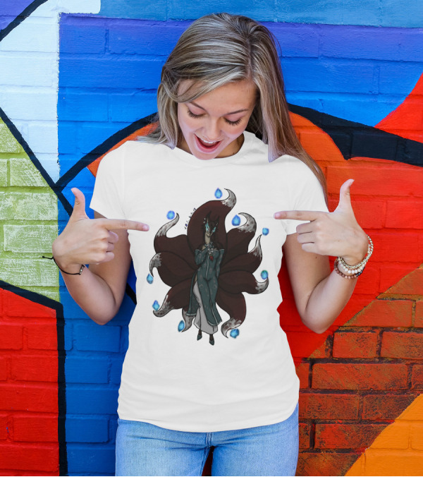 Kitsune Ren Spirit Nine Tails Flame Blue Orbs T-Shirt