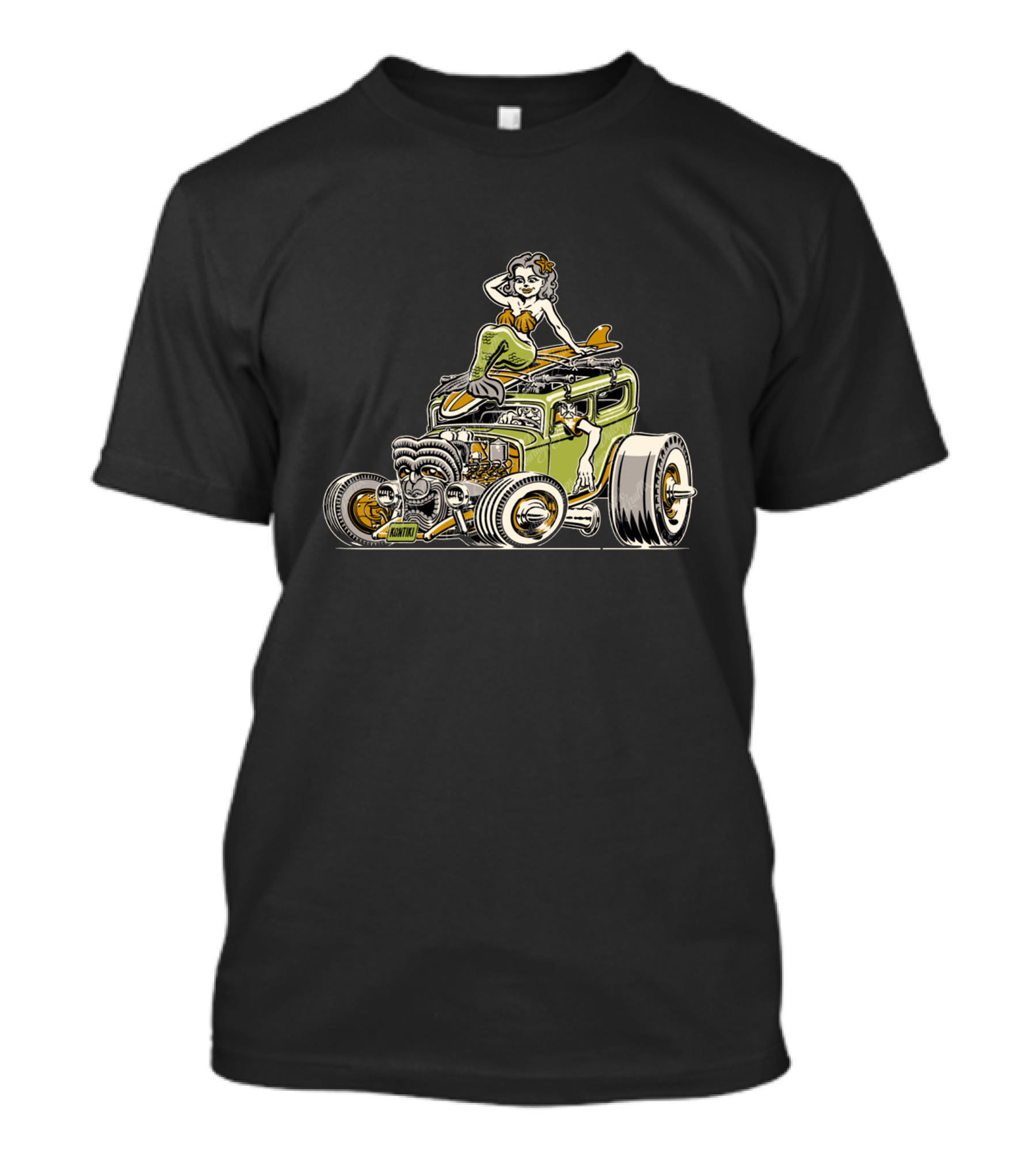 Kon Tiki Hot Rod Mermaid Cartoon Vintage Style Fantasy T-Shirt