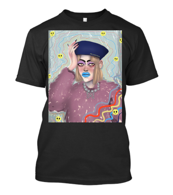 MrsHappiness Blue Hat Pink Sweater Smiley Faces T-Shirt