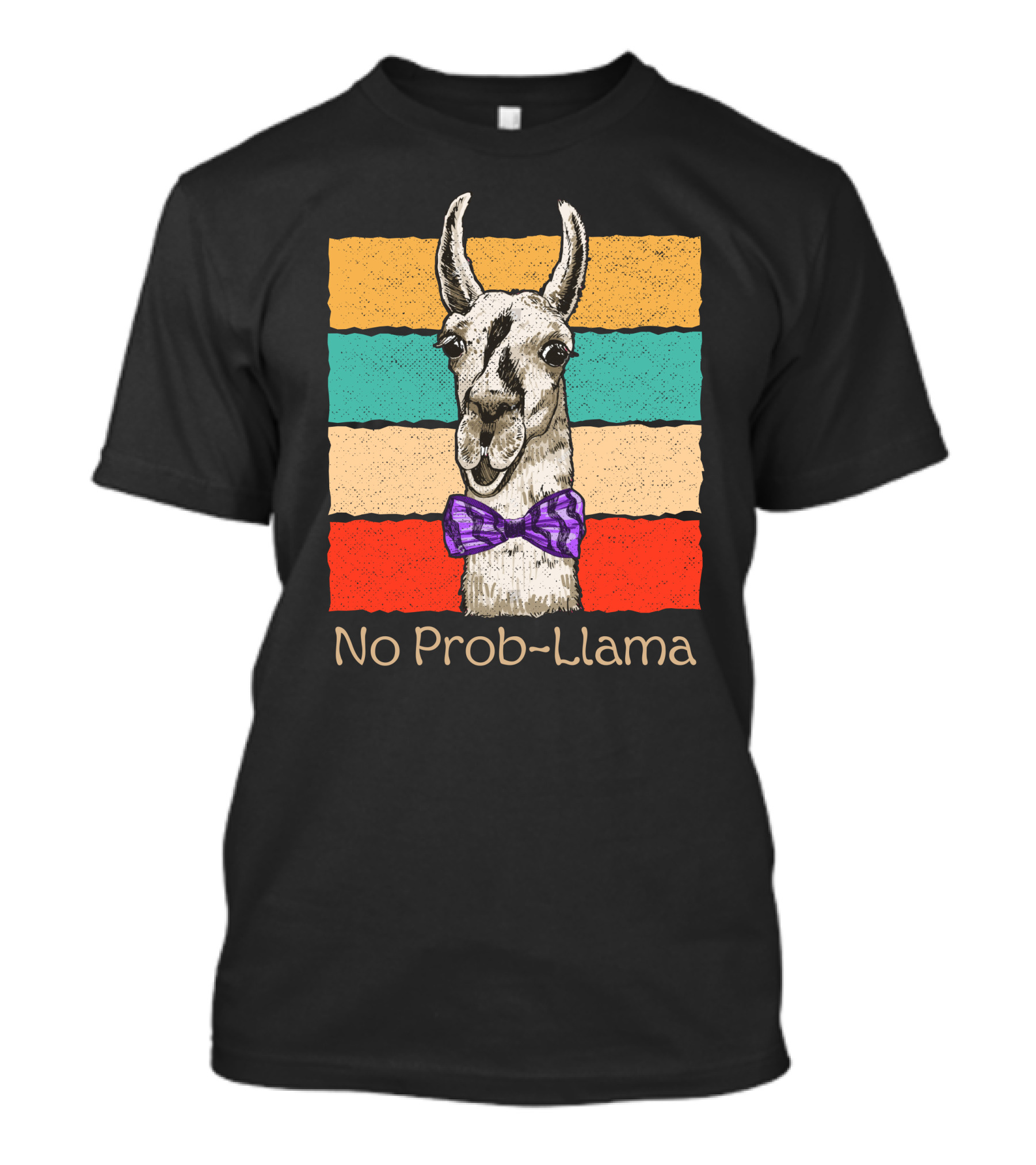 No Prob Llama Retro Vintage Stripes Purple Bow Tie T-Shirt