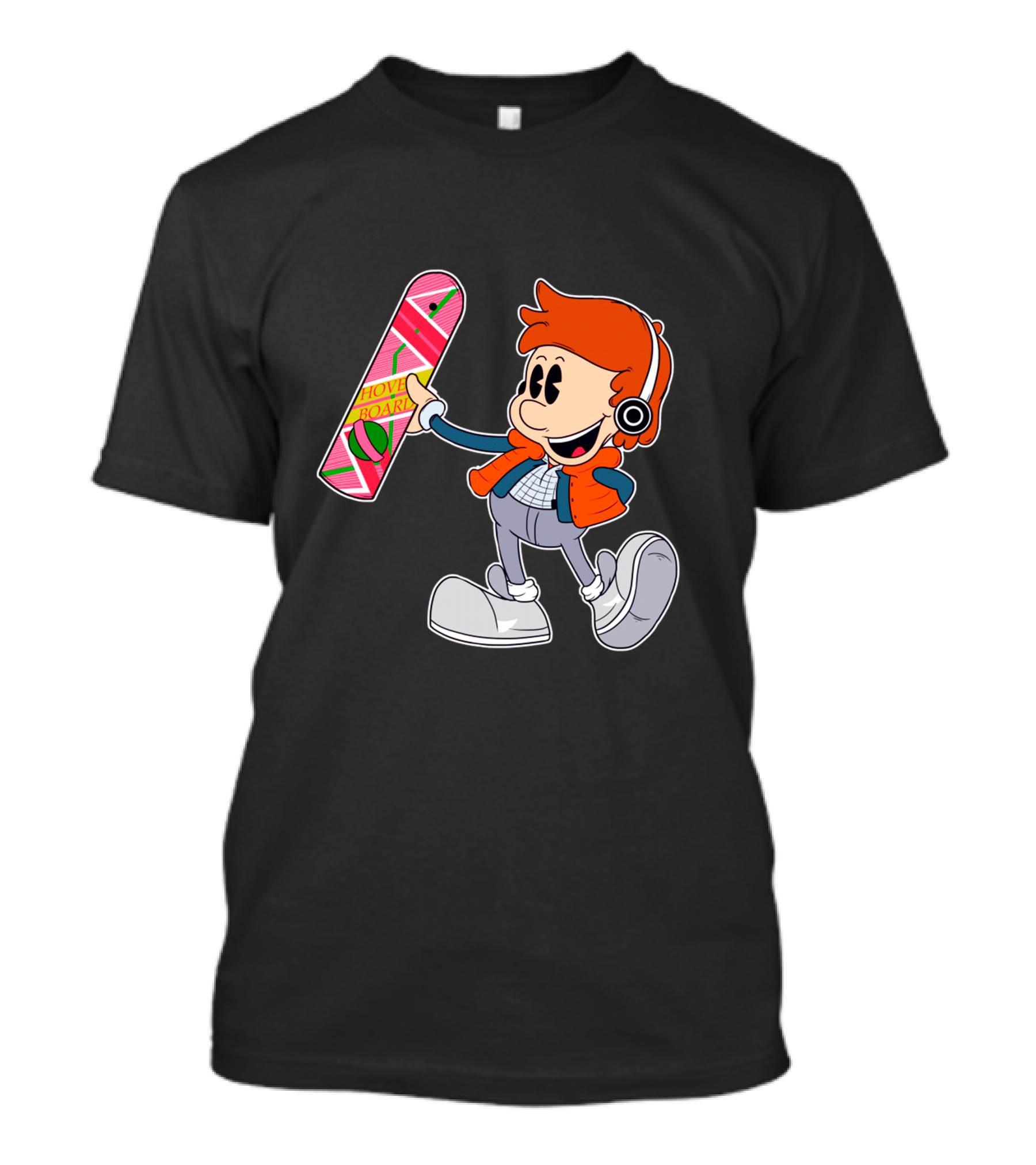 Pop Macfly Hoverboard Cartoon Style With Headphones And Red Jacket T-Shirt