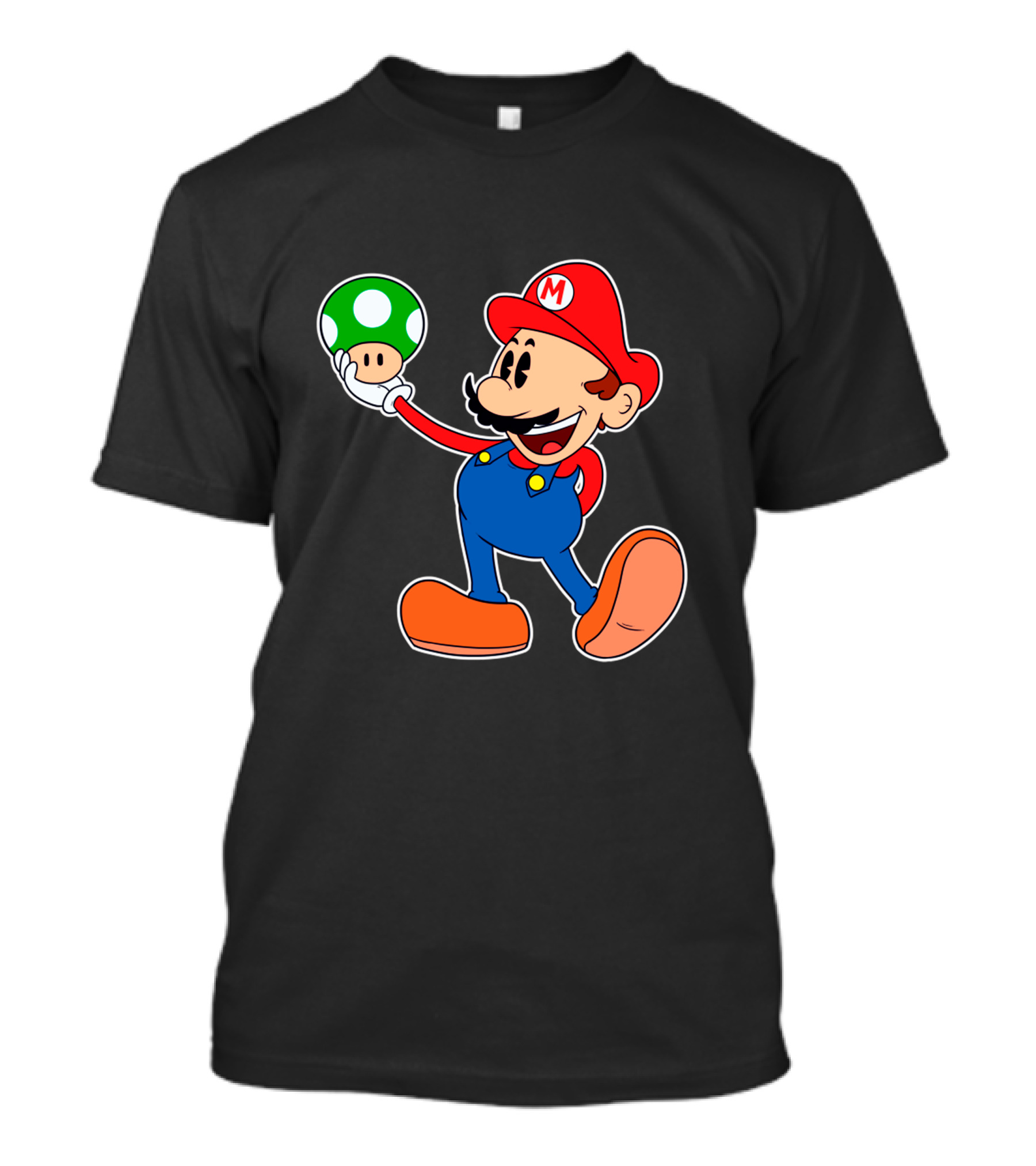 Retro Pop Art Style Mario Holding Green Mushroom T-Shirt