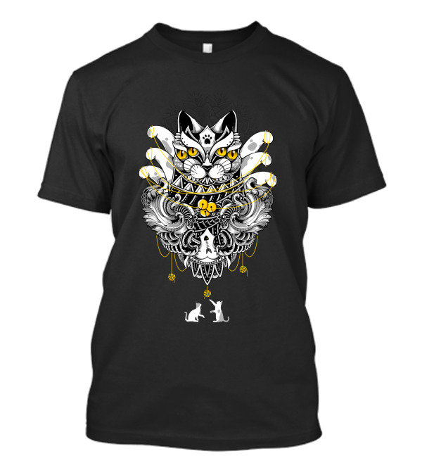 Sacred Ritual Cat Mandala With Mystical Feline Totem And Symbolic Elements T-Shirt