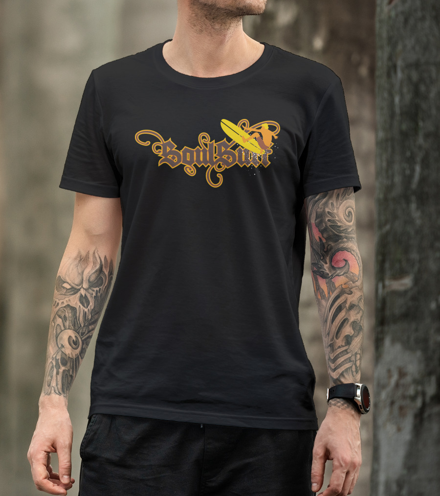 Soul Surf Surfer Riding Yellow Board With Swirls And Curves T-Shirt