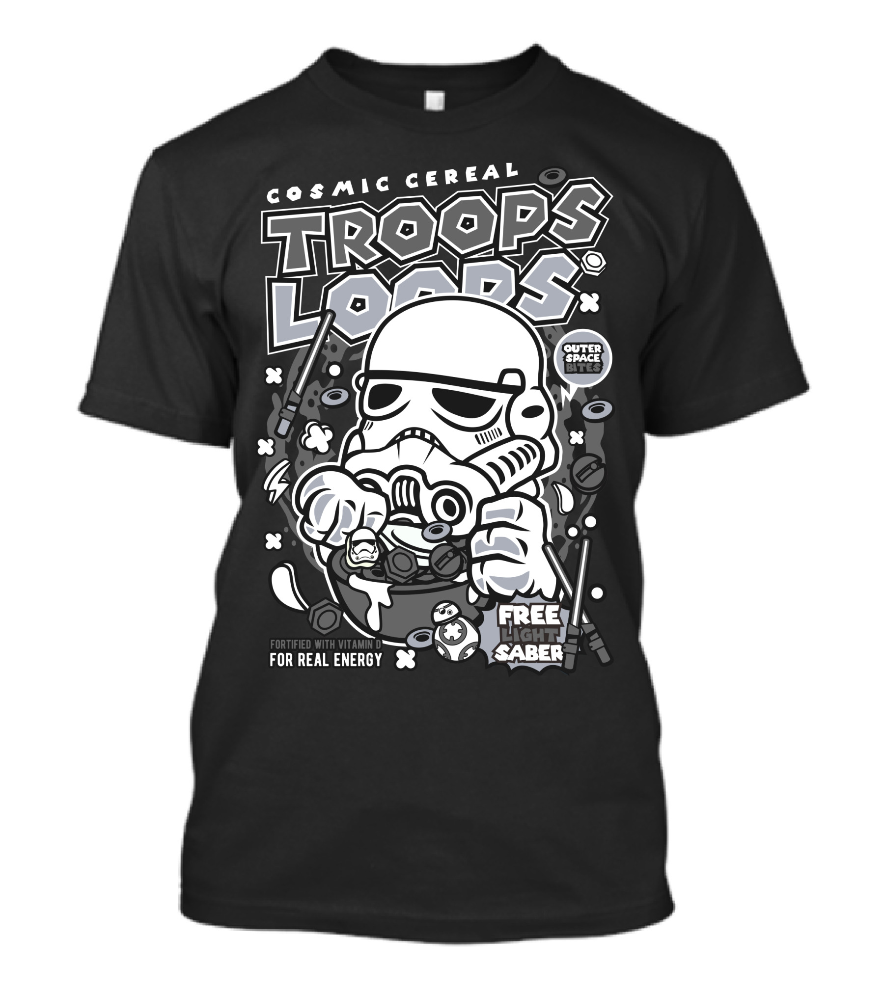 Cosmic Cereal Trooper Loops Outer Space Bites Free Light Saber T-Shirt