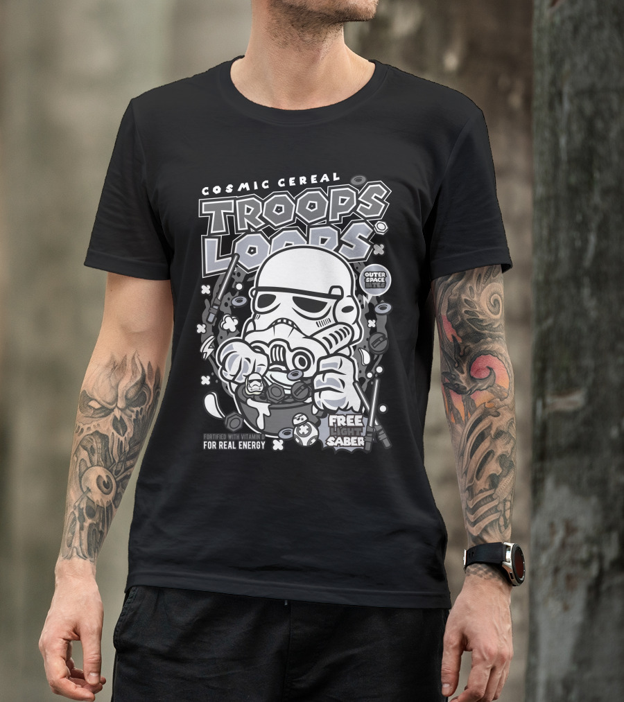Cosmic Cereal Trooper Loops Outer Space Bites Free Light Saber T-Shirt