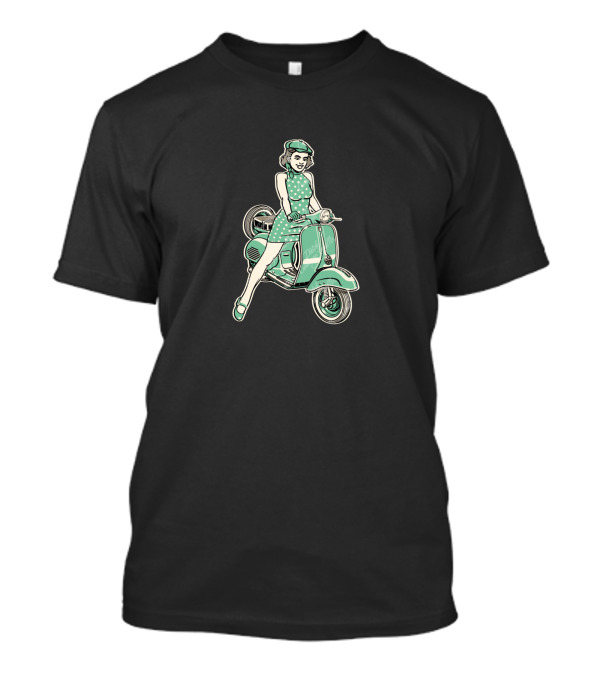 Vintage Classic Motorscooter Girl Retro Polka Dot T-Shirt