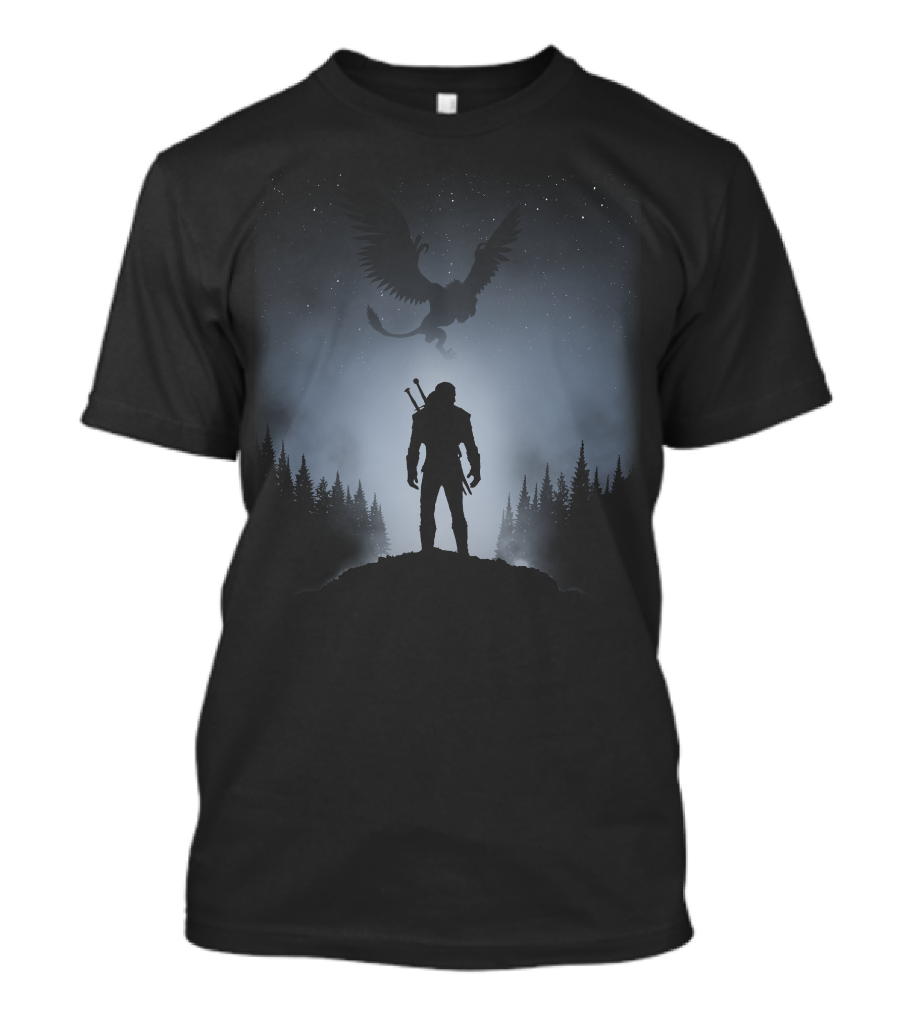 White Wolf Under Starry Sky With Griffin Fantasy Scene T-Shirt