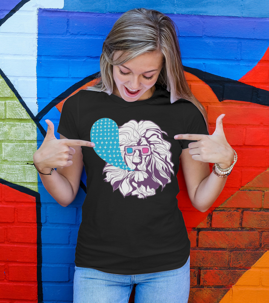3D Lion Retro Glasses Pop T-Shirt