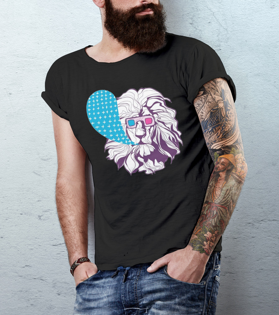 3D Lion Retro Glasses Pop T-Shirt