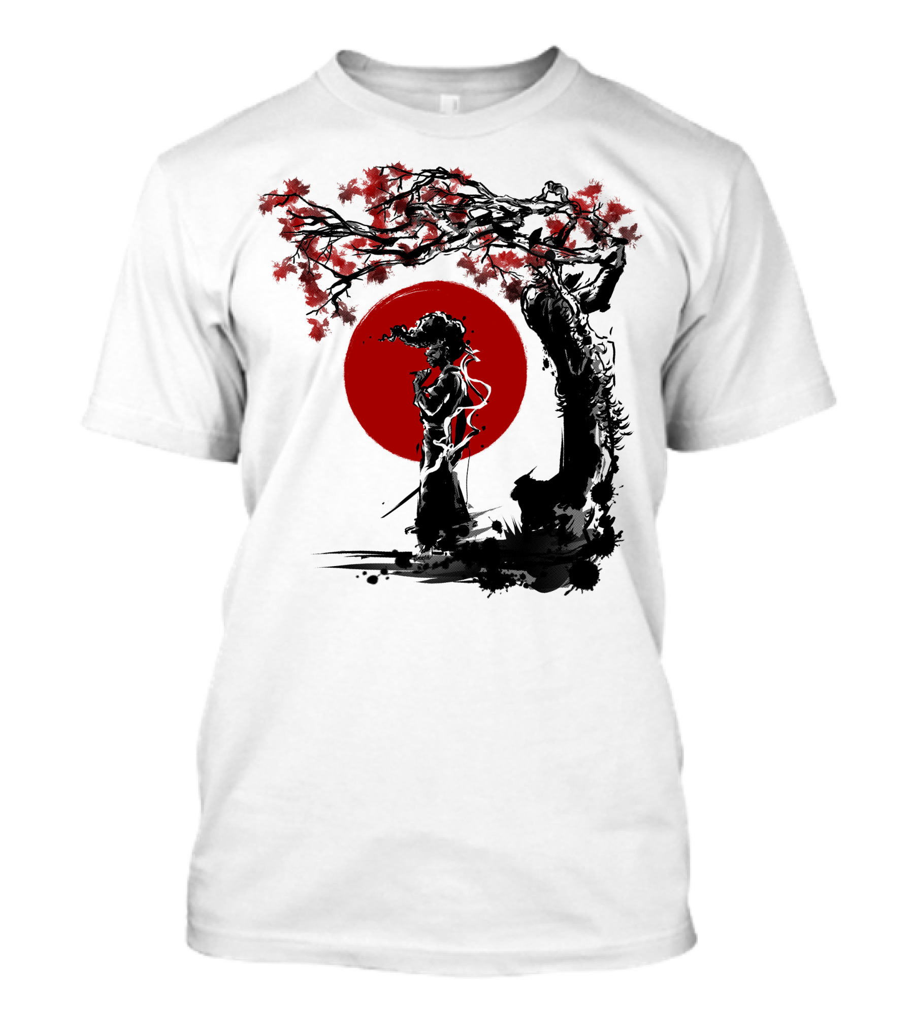 Afro Samurai Under Red Sun And Sakura Tree Shadows T-Shirt
