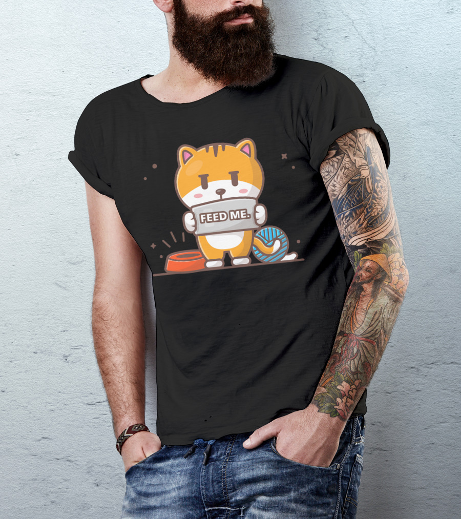 Feed Me Cat With Empty Bowl And Yarn T-Shirt