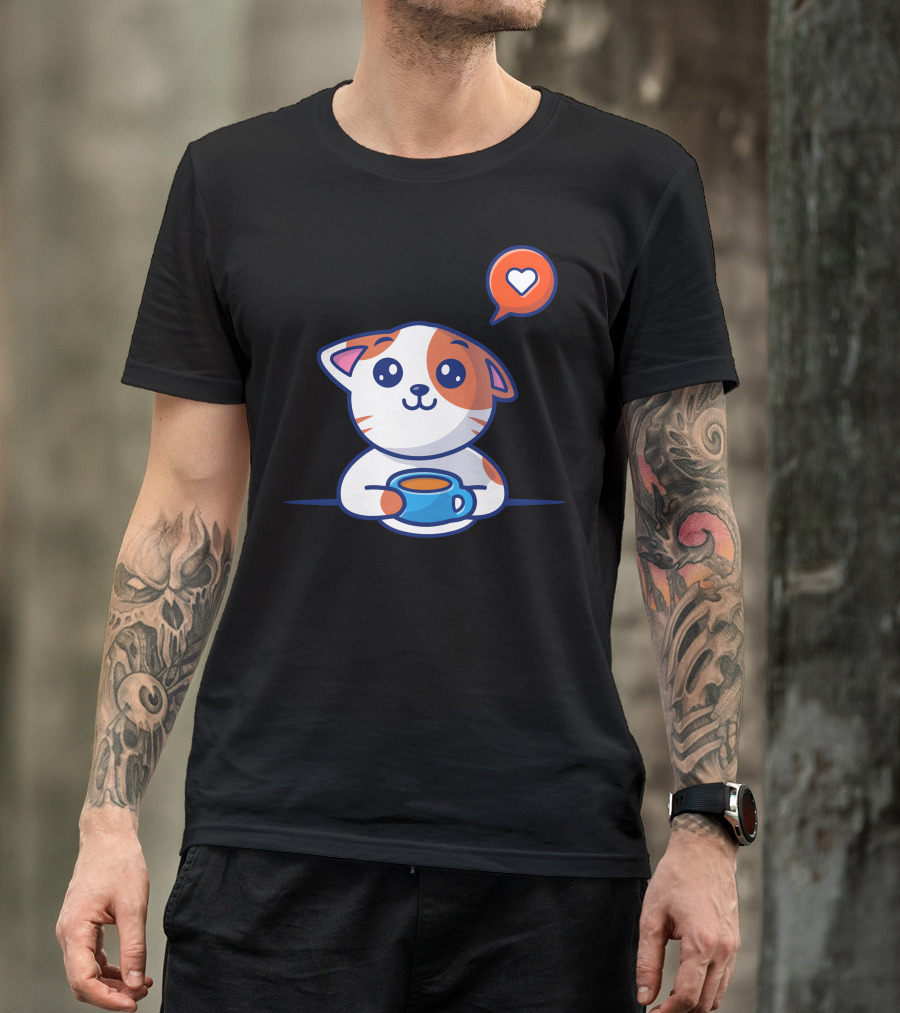 Cat Drink Coffee Heart Bubble T-Shirt