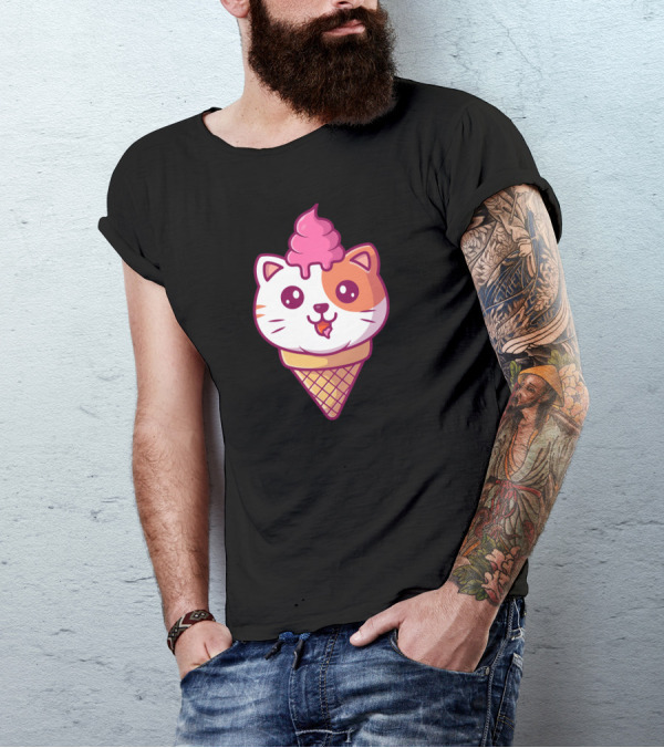 Cat Ice Cream Cone Cute Food T-Shirt