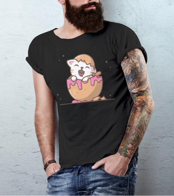 Cat Hatching From Egg With Pink Icing Joy T-Shirt