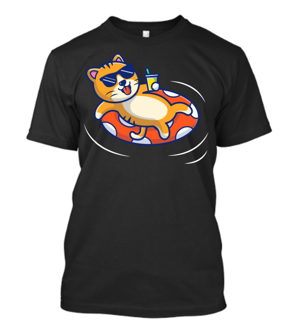 Cat Floating On Beach With Sunglasses And Drink T-Shirt