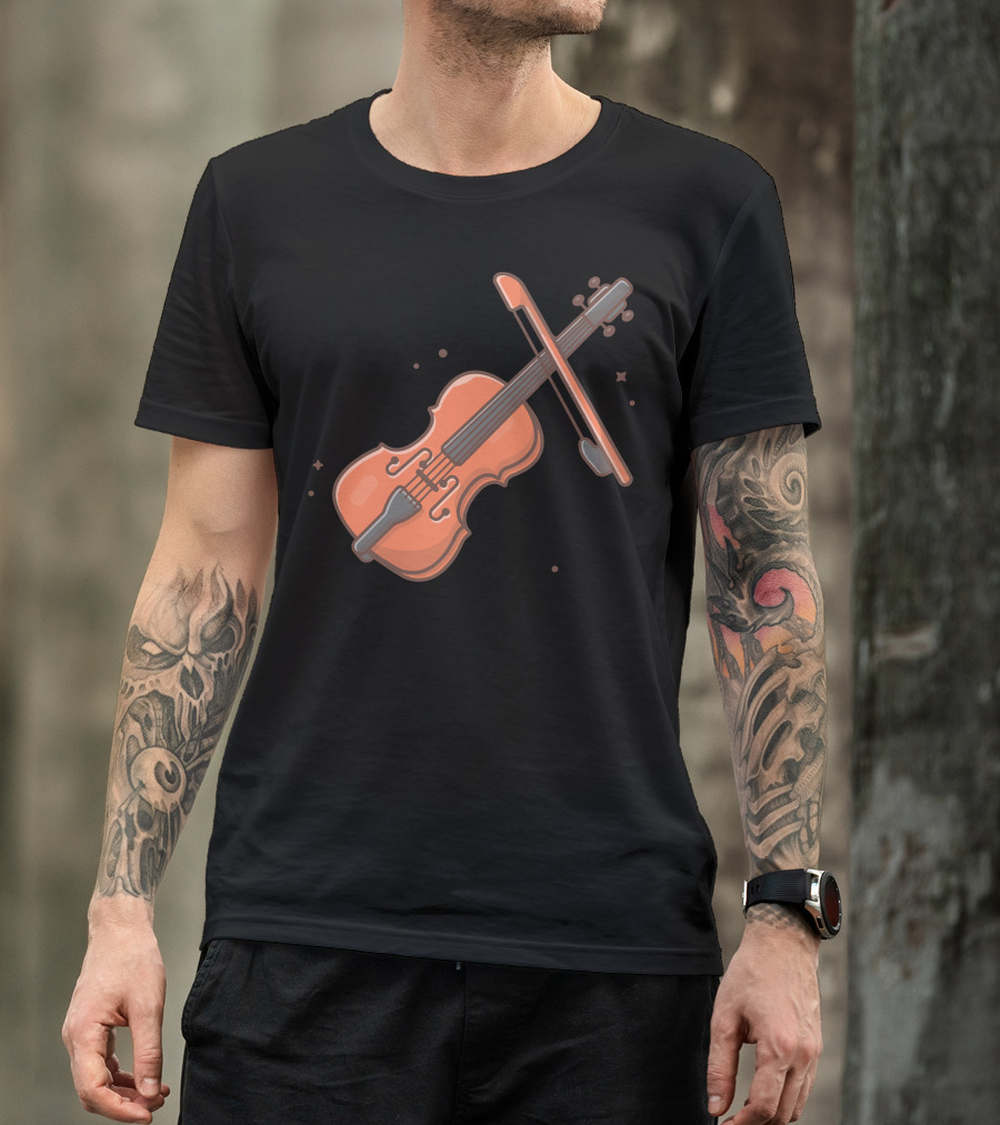 Cello Orange Musical Instrument With Bow T-Shirt
