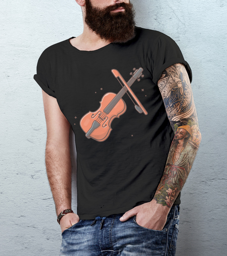 Cello Orange Musical Instrument With Bow T-Shirt