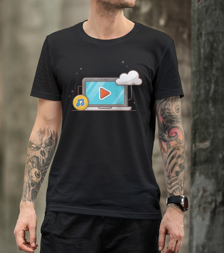 Cloud Music Note Streaming Play Button On Laptop T-Shirt
