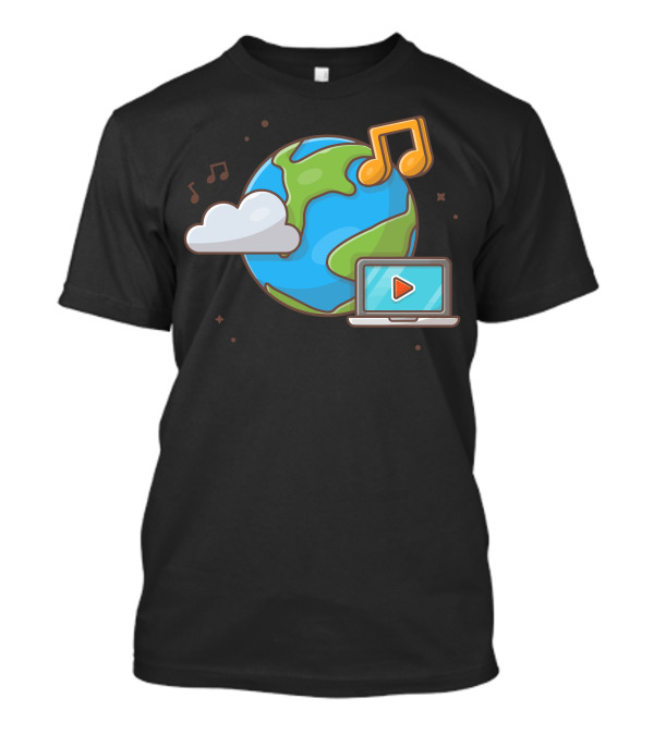 Globe Cloud Music Streaming With Note And Laptop T-Shirt