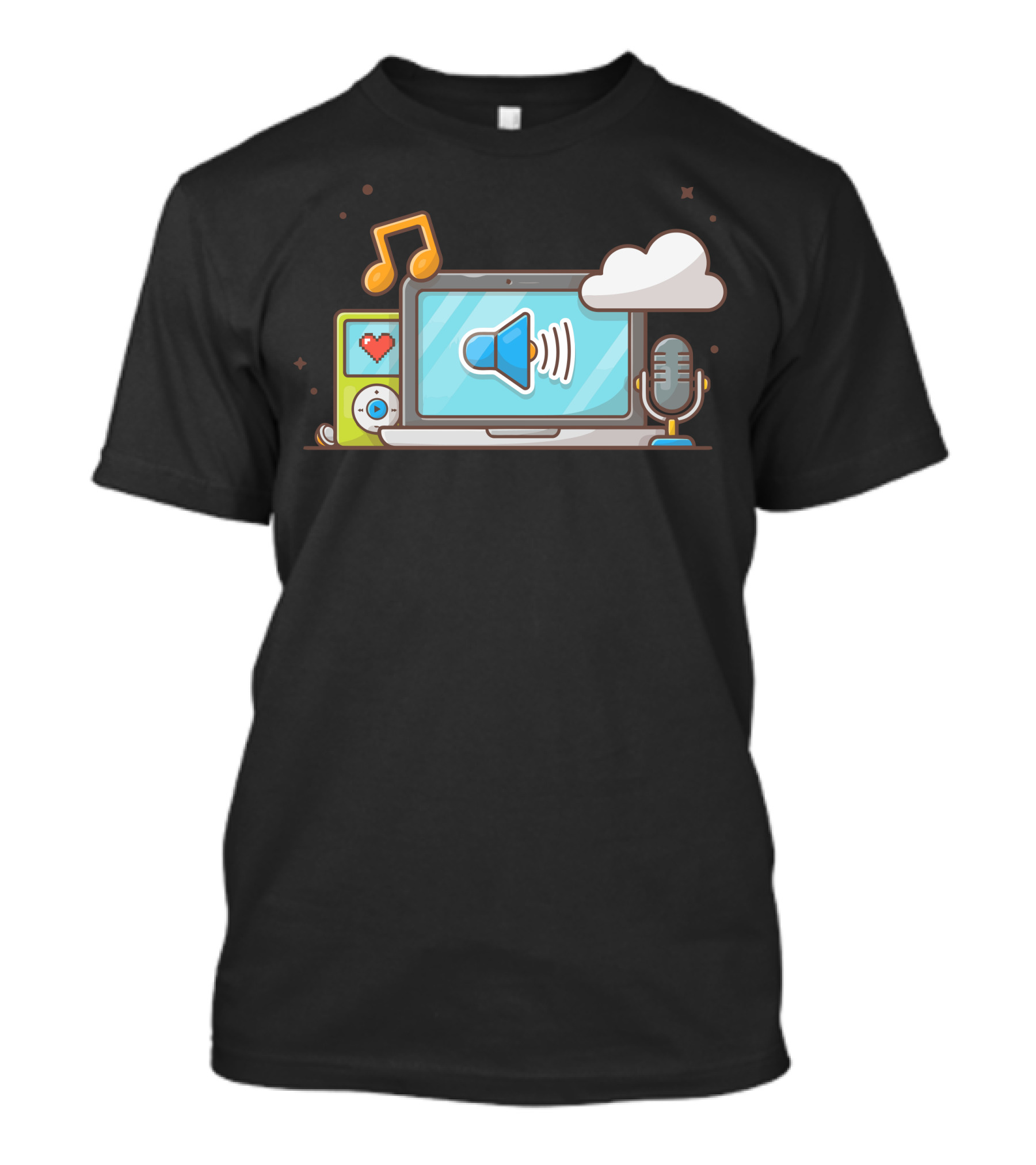 Cloud Music Player Laptop Microphone And Note Of Music System T-Shirt