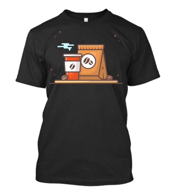 Coffee Cup And Bag With Beans On Table T-Shirt