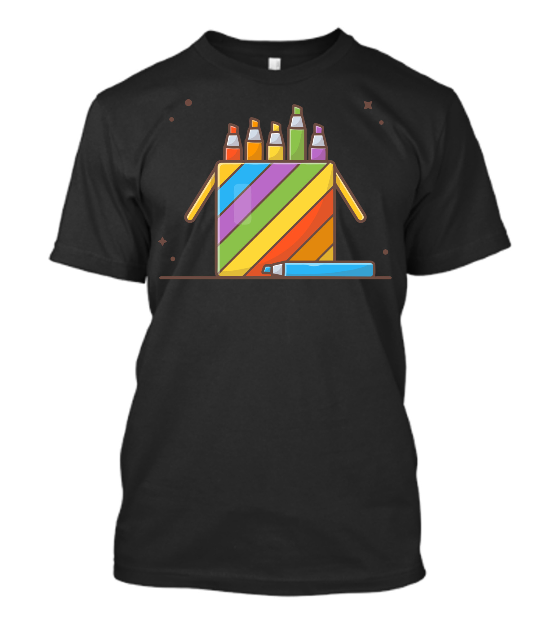 Multicolored Pencils Box With Bright Stripes T-Shirt