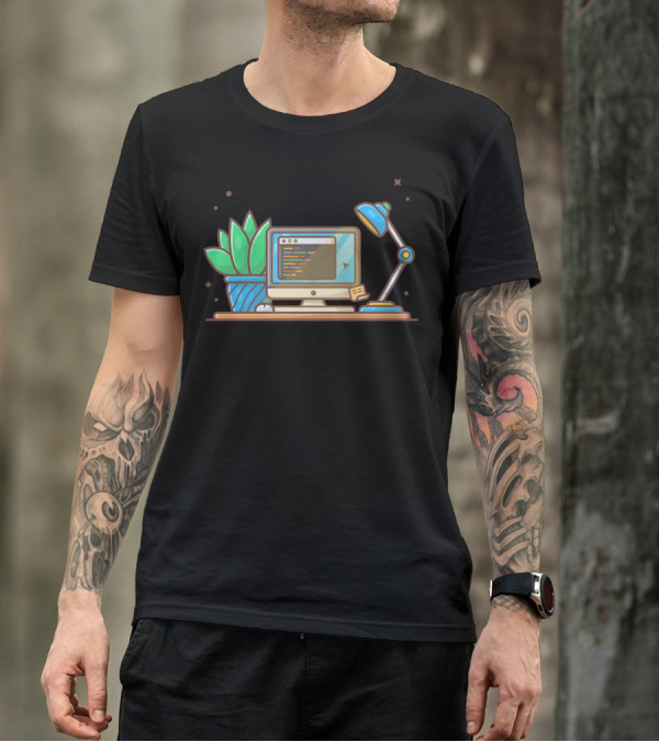 Computer Screen With Code Plant Lamp And Mouse T-Shirt
