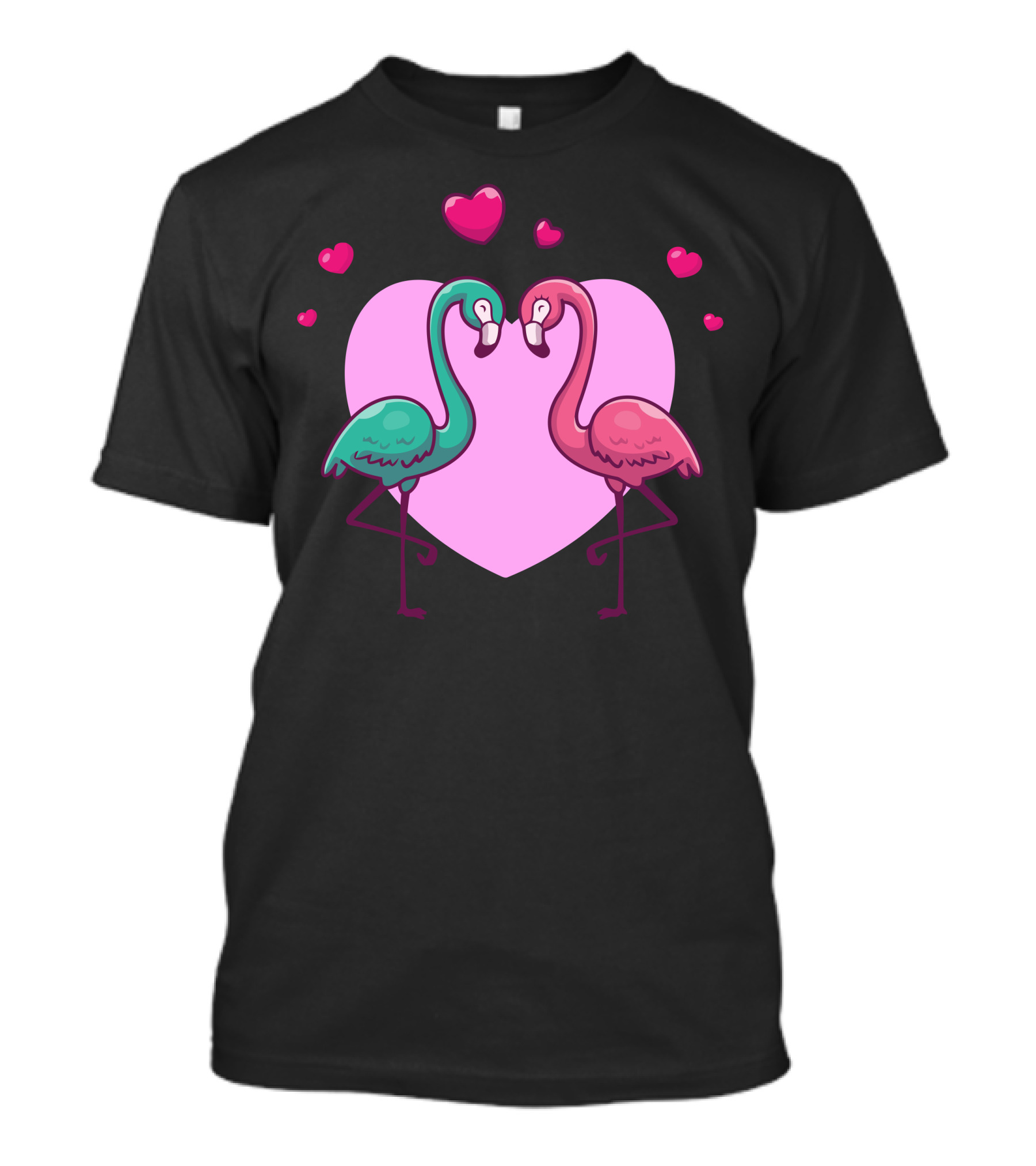 Couple Of Flamingo Fall In Love Hearts And Pink Heart Background T-Shirt