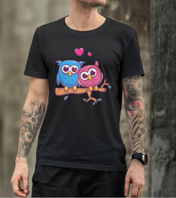Couple Of Owl Fall In Love With Hearts And Branch T-Shirt