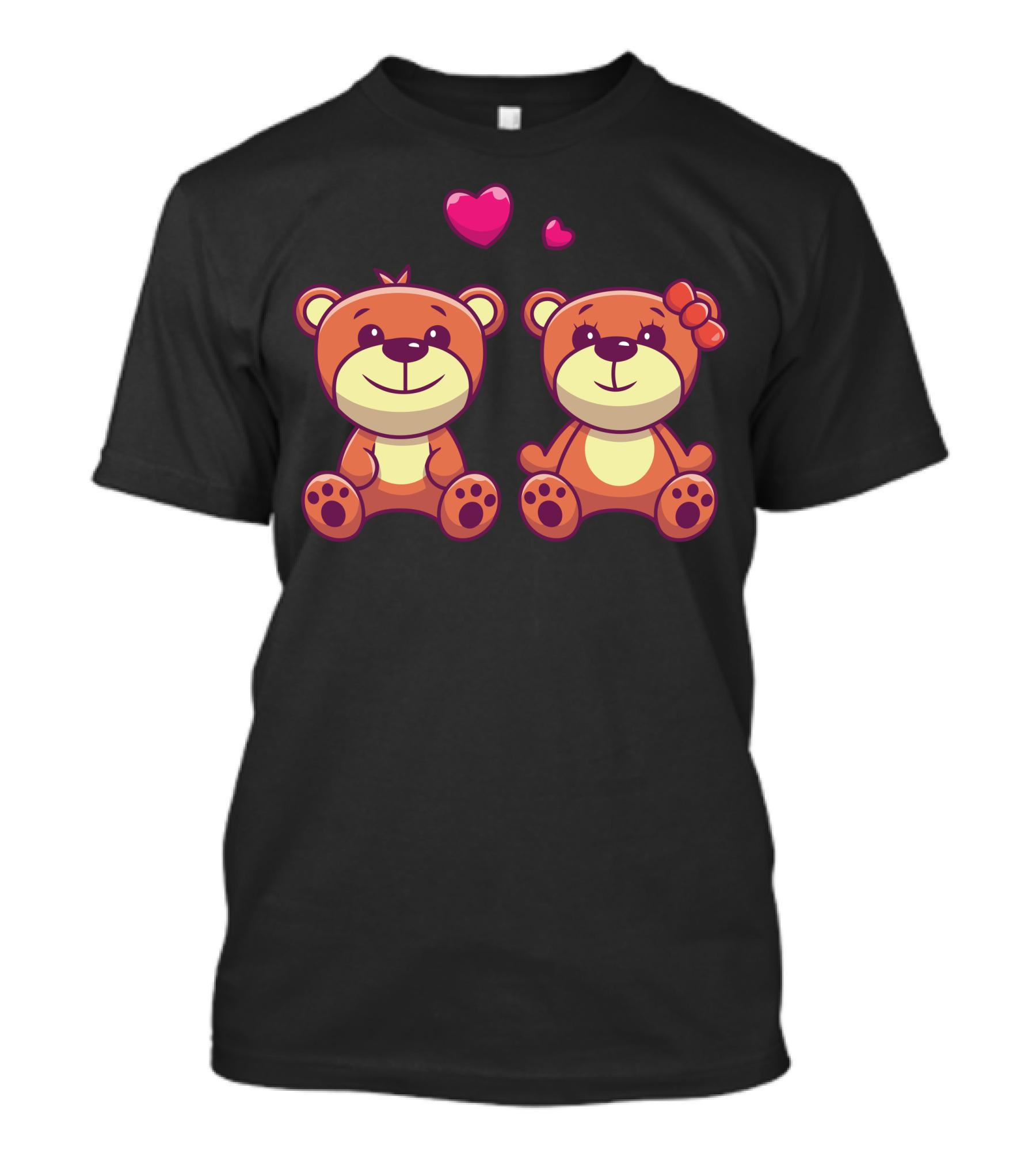 Couple Of Teddy Bear In Love With Pink Hearts And Bow T-Shirt