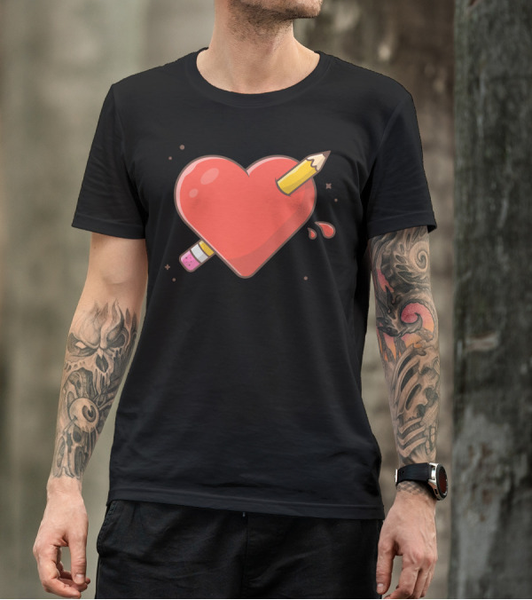 Creative Love Heart With Pencil And Splash Elements T-Shirt