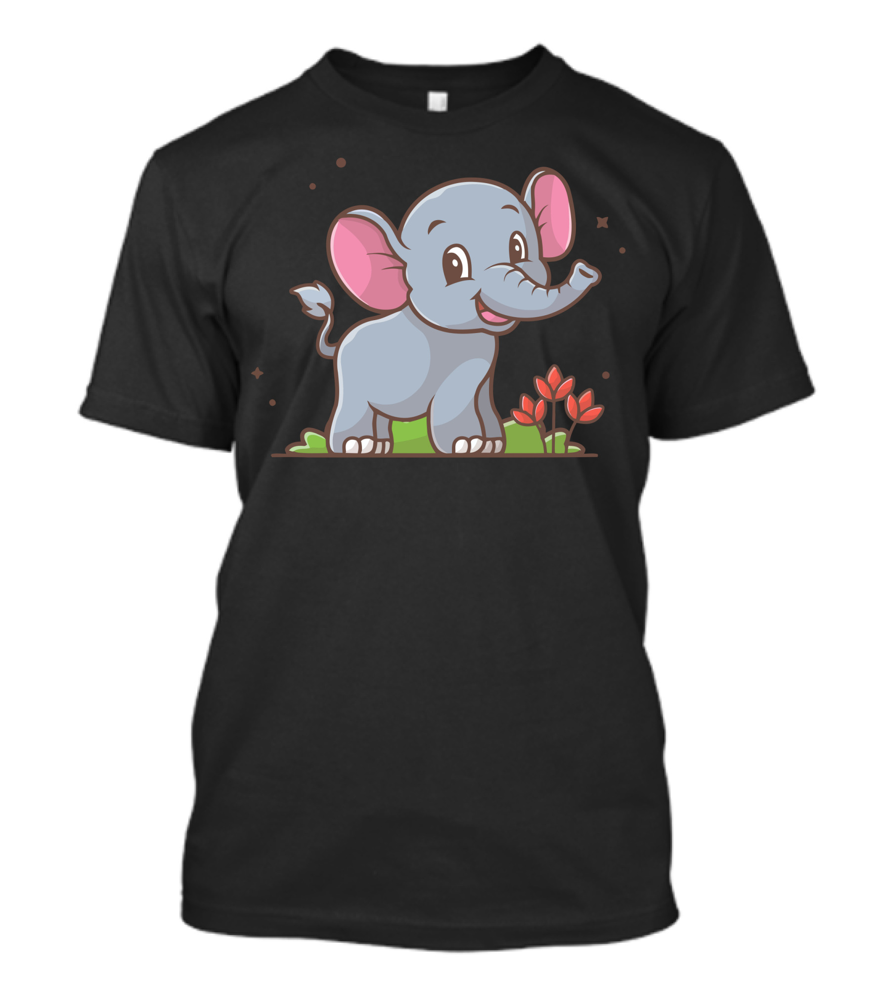 Cute Baby Elephant With Pink Ears And Flowers T-Shirt