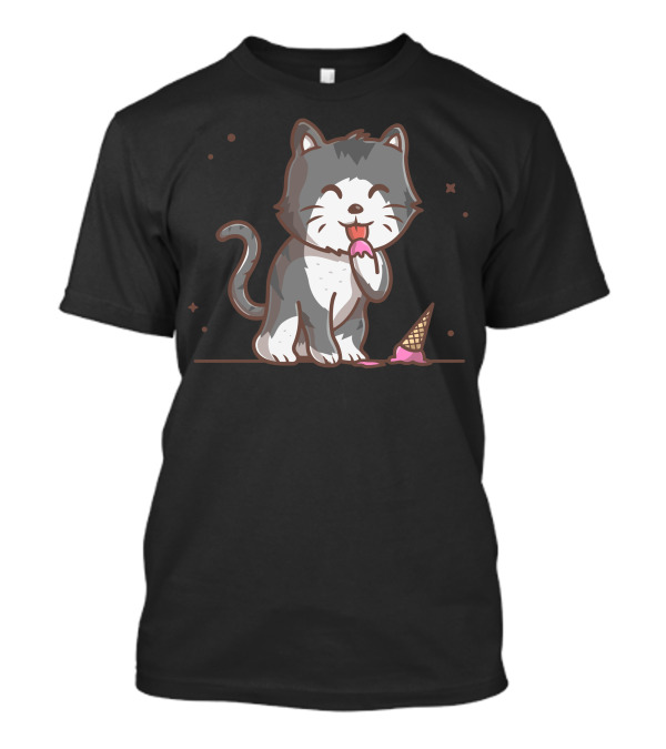 Cute Cat Licking Ice Cream From Fallen Cone T-Shirt