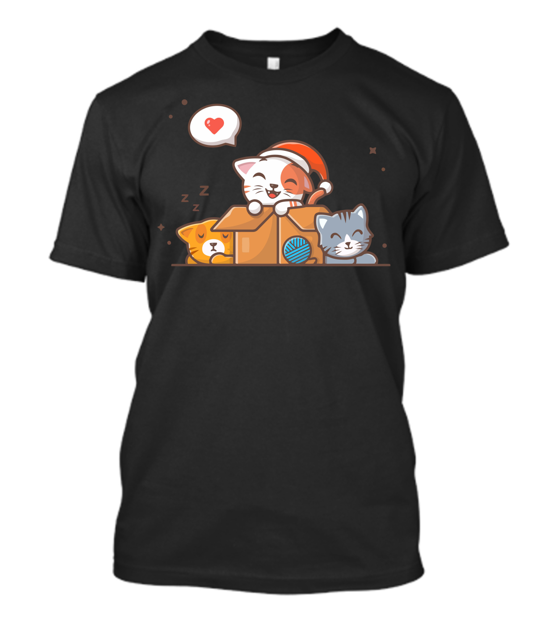 Cute Cats In Cozy Winter Box With Santa Hat And Yarn Ball T-Shirt