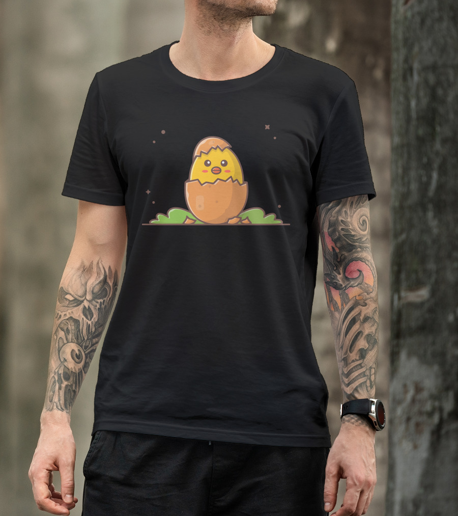 Cute Chicks Egg Hatchling On Grass Background T-Shirt