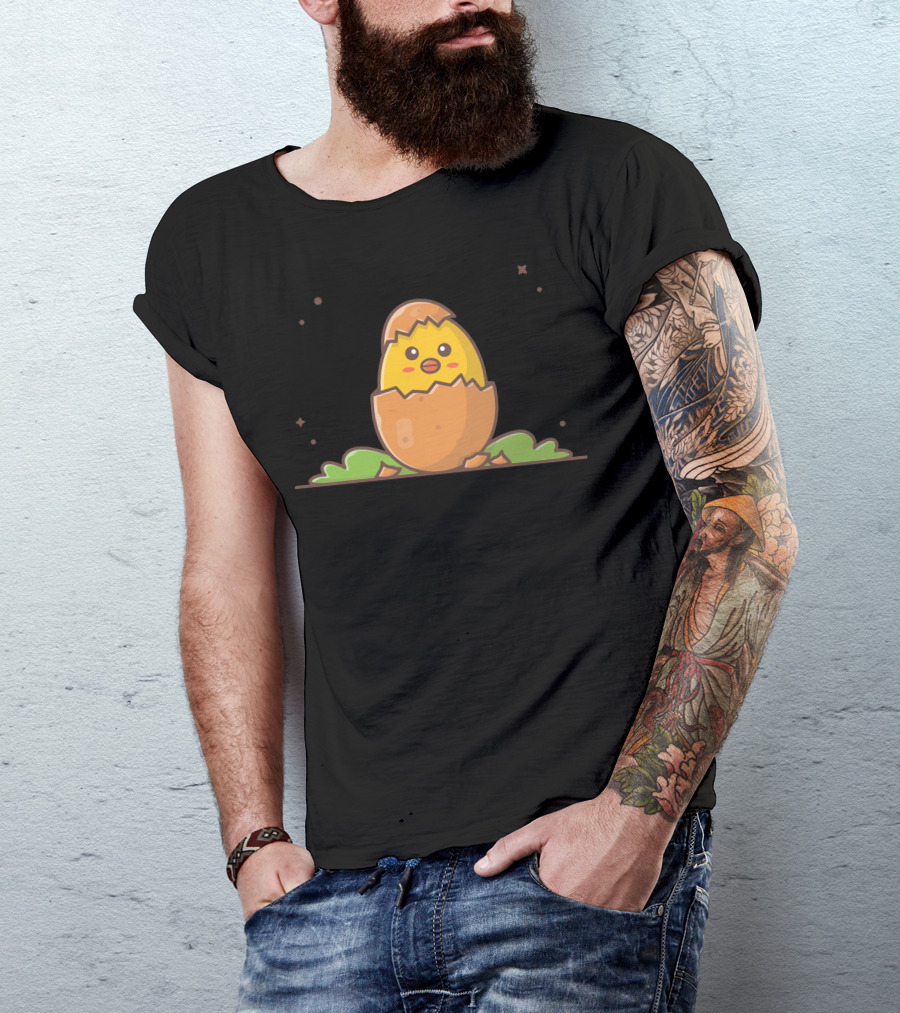 Cute Chicks Egg Hatchling On Grass Background T-Shirt