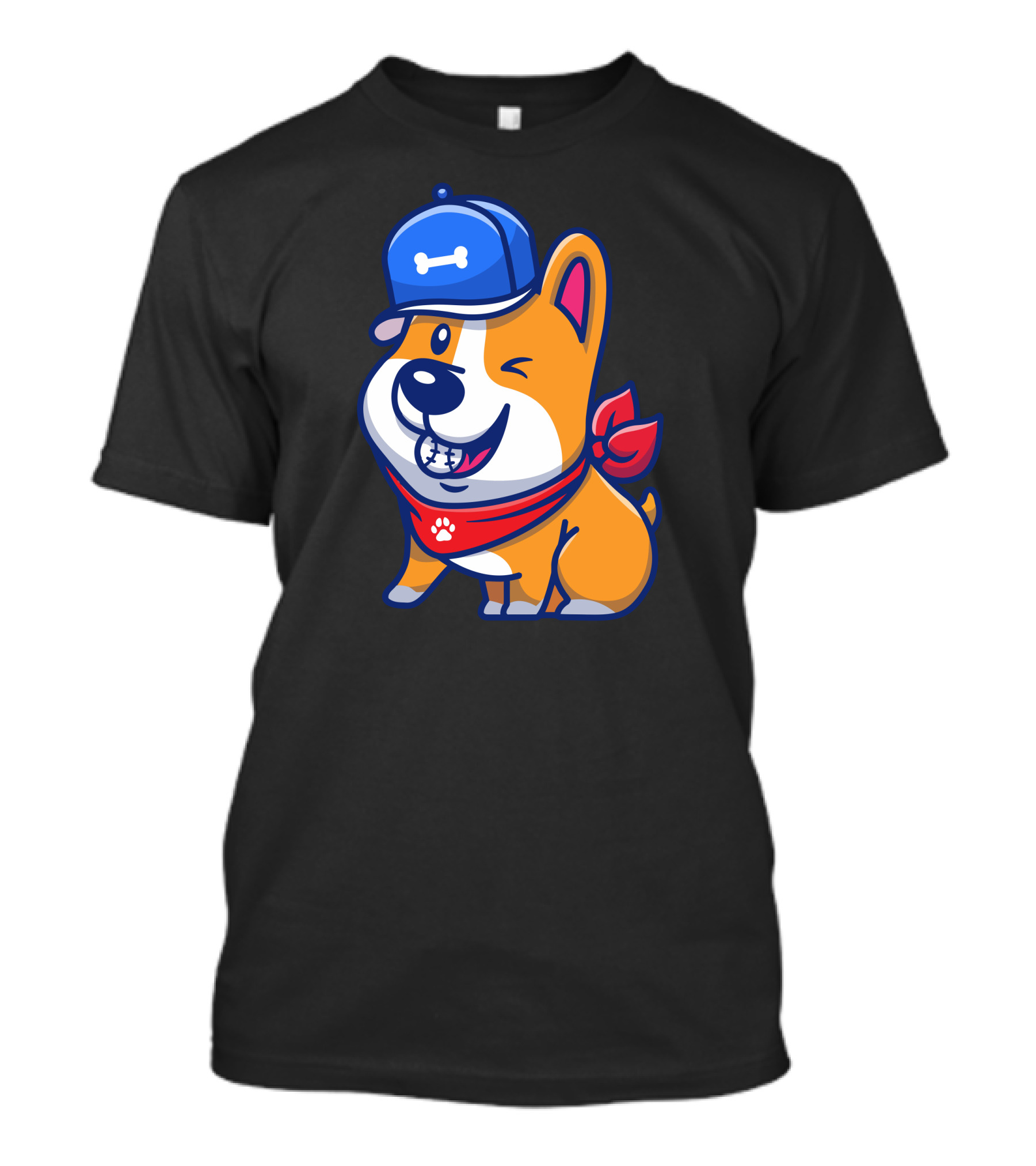 Cute Corgi Winking With Baseball Cap And Red Bandana T-Shirt